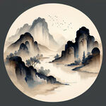 中国古风吉祥纹理，圆形
手绘
