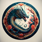 中国龙图案，圆形
手绘