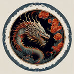中国龙图案，圆形
手绘