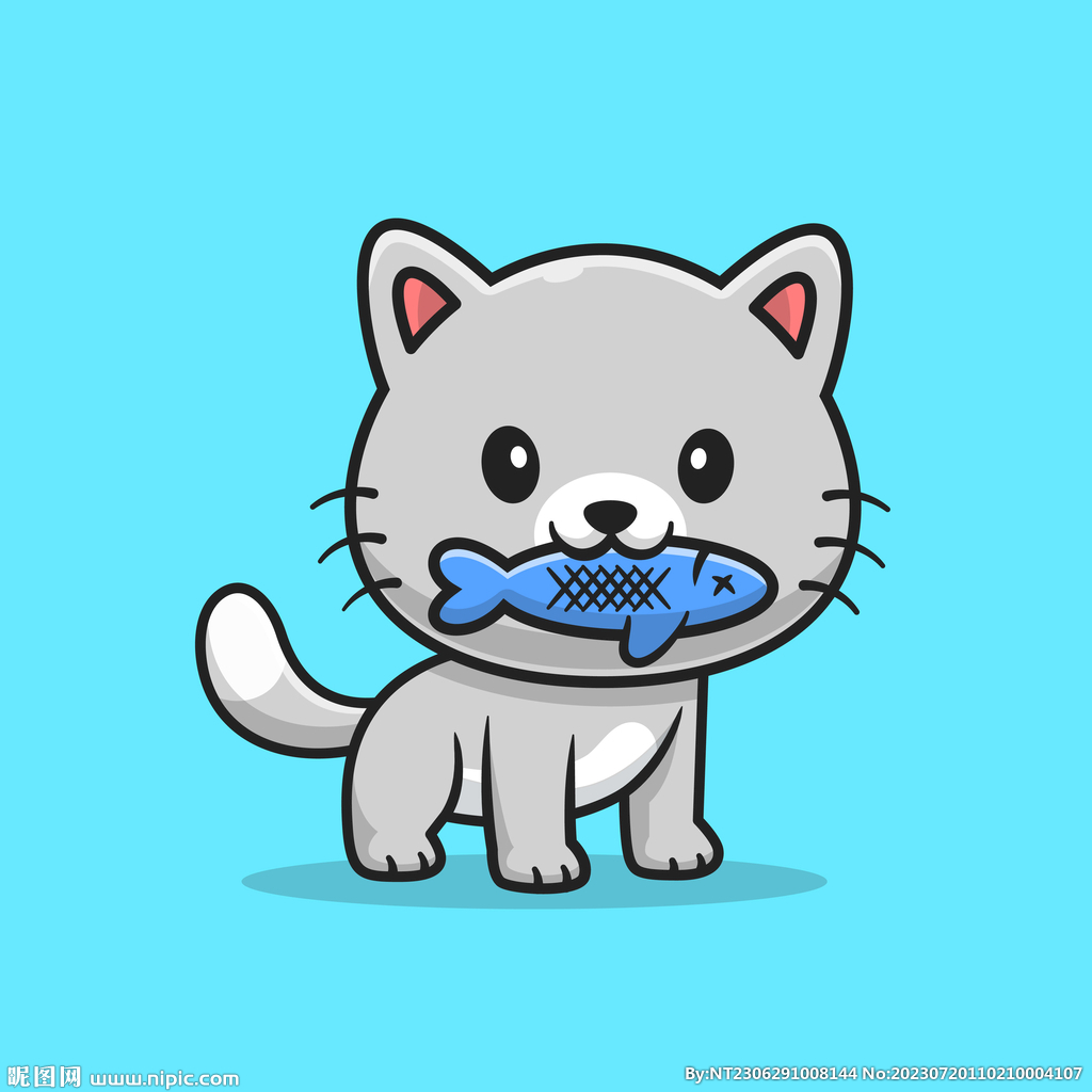 可爱卡通动物小猫吃鱼宠物猫