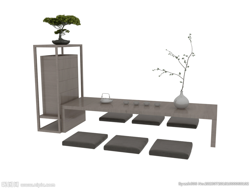 中式茶桌植物3d模型