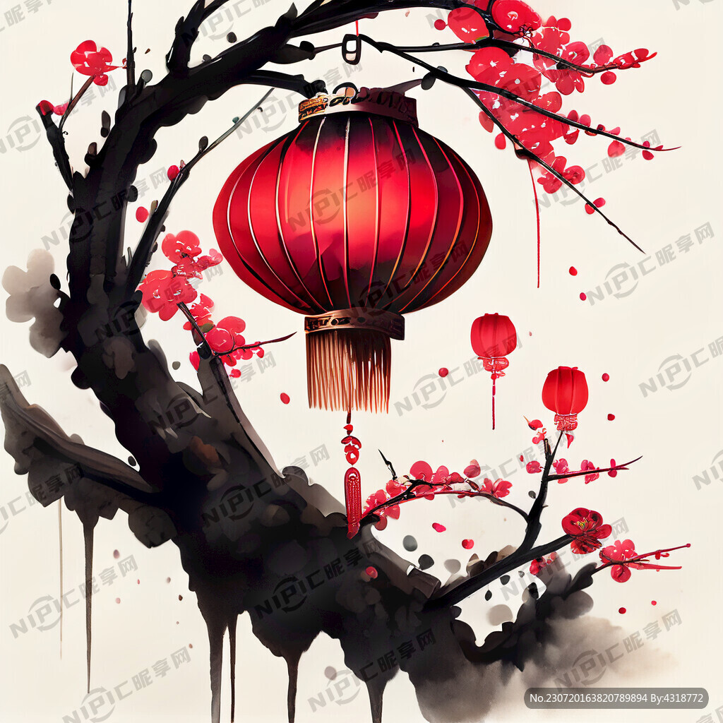 卡通 春节 龙 唯美红色 红梅