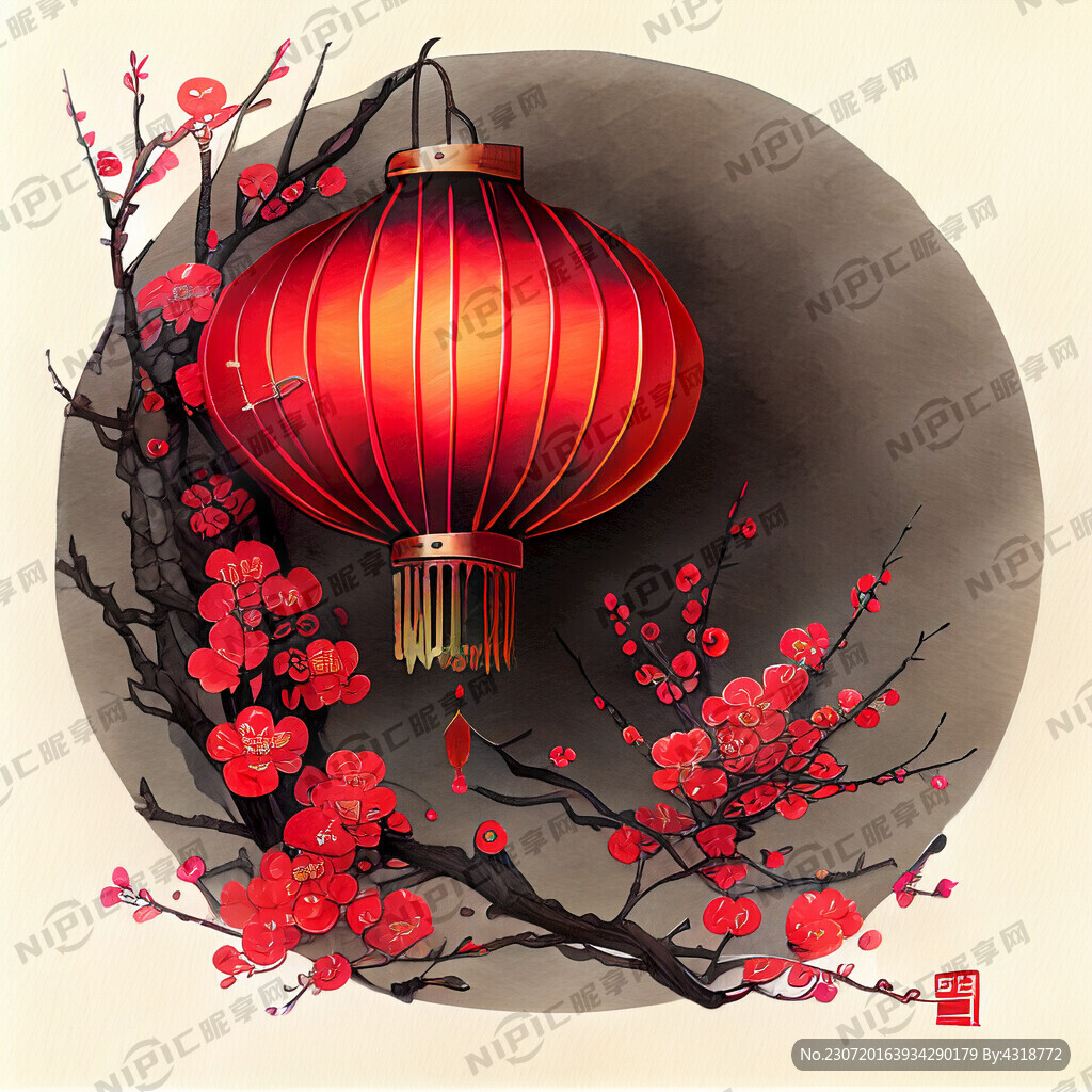 龙 卡通 春节 唯美红色 红梅