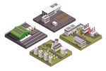 农村和城市工厂工厂建筑物矢量