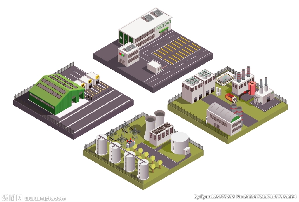 农村和城市工厂工厂建筑物矢量