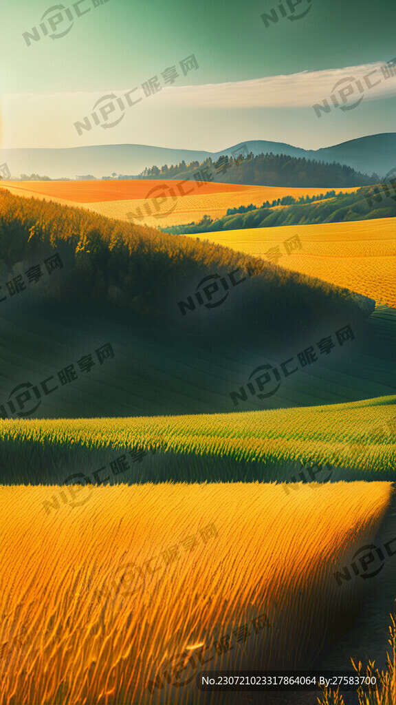 立秋 远景山峦 中景田野 绿色