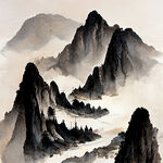 山谷，中国风，中国画，山水，水墨风格，写意，意境，高雅，高清，仙风道骨。
