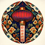 中国传统喜庆图案，手绘线稿，色彩丰富