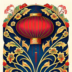 中国传统喜庆图案，手绘线稿，色彩明亮
