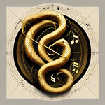 金色音符，蛇型五线谱，简画，透明背景