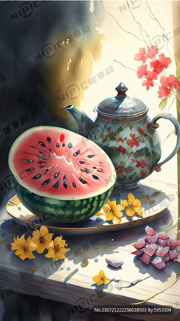 小溪流 桌上凉茶 黄色金银花 