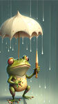 拿着雪糕翘腿淋雨的青蛙