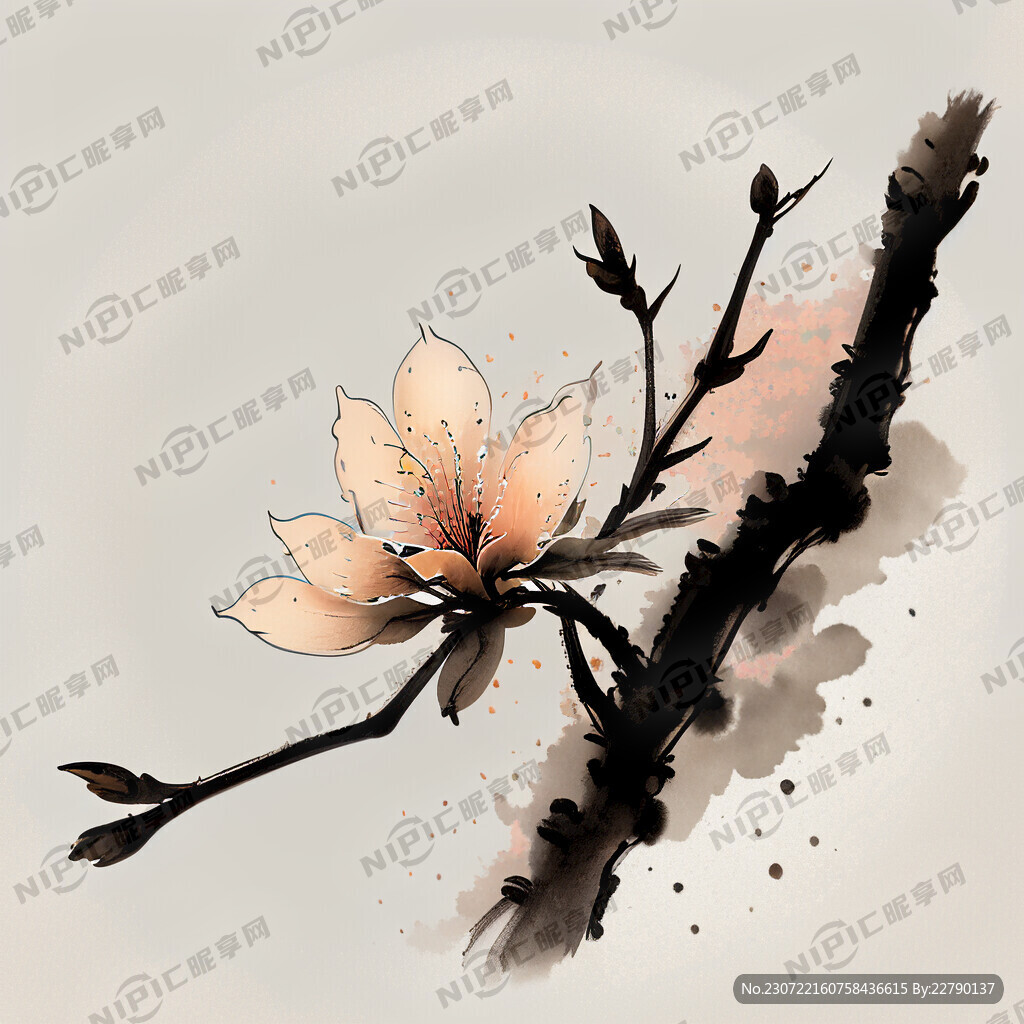 水墨桃花简笔画