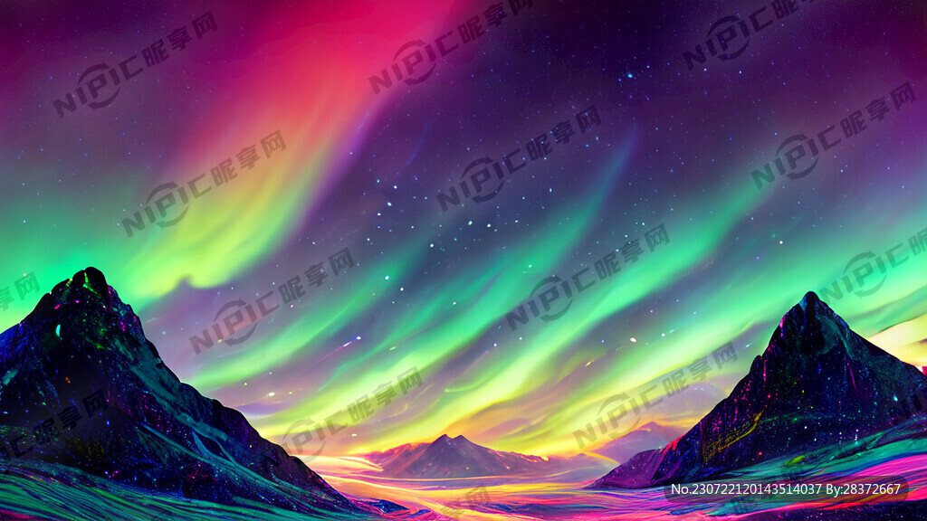 夜晚星空 极光 山峰 河流