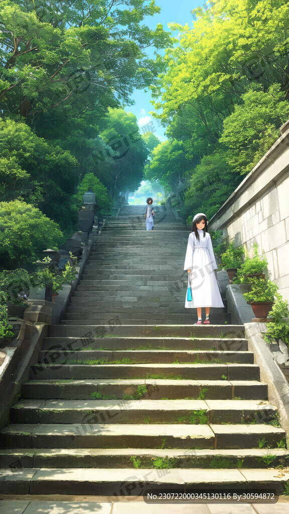 古代宫殿楼梯太监旁边有美女