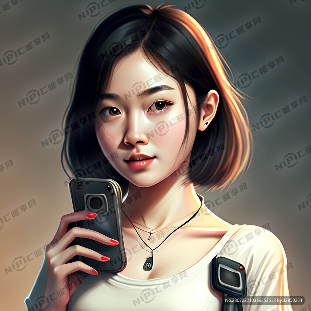 漂亮的女孩手上拿着手机壳