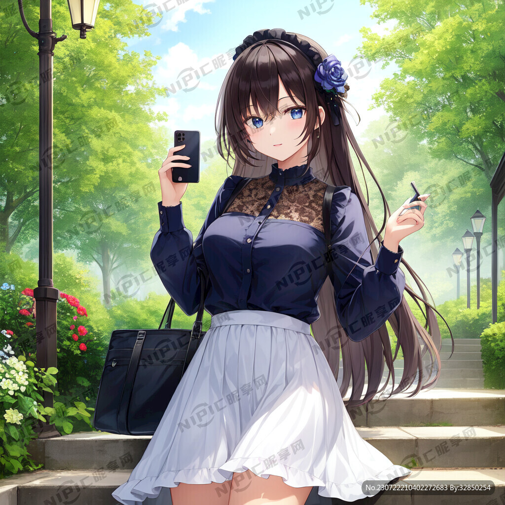 漂亮的女孩手上拿着手机壳