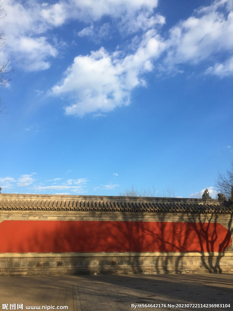 红墙树影
