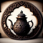 铁艺镂空背景墙有茶壶内容是千墨一壶茶
