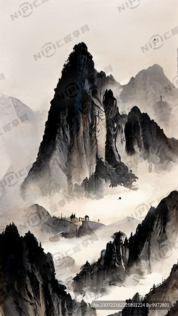 山谷 中国风 中国画 山水