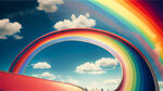 生成一个在天空里的彩虹滑道
滑道从画面的右上角，经过起伏，延伸到左下角
滑道颜色为彩虹的七个颜色