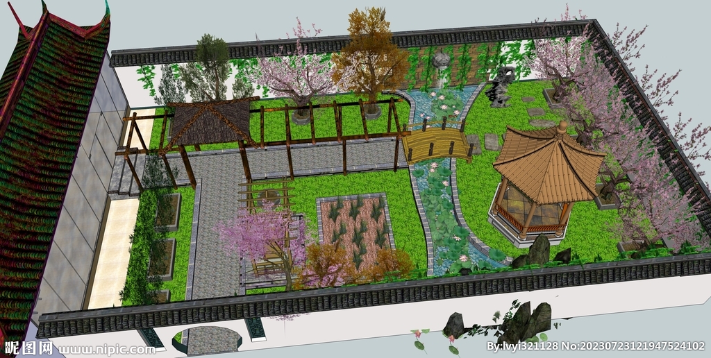 小花园后庭院模型景观设计