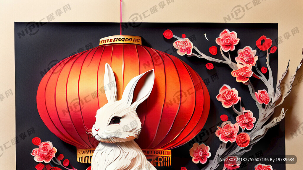 衍纸艺术 春节 可爱兔子 红梅