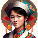 透明背景，苗族少女，只要头像，盛装装饰，色彩鲜艳。