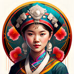 透明背景，苗族少女，只要头像，盛装装饰，色彩鲜艳。