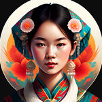 透明背景，苗族少女，只要头像，盛装装饰，色彩鲜艳。