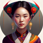 透明背景，壮族少女，半身像，盛装装饰，色彩鲜艳。