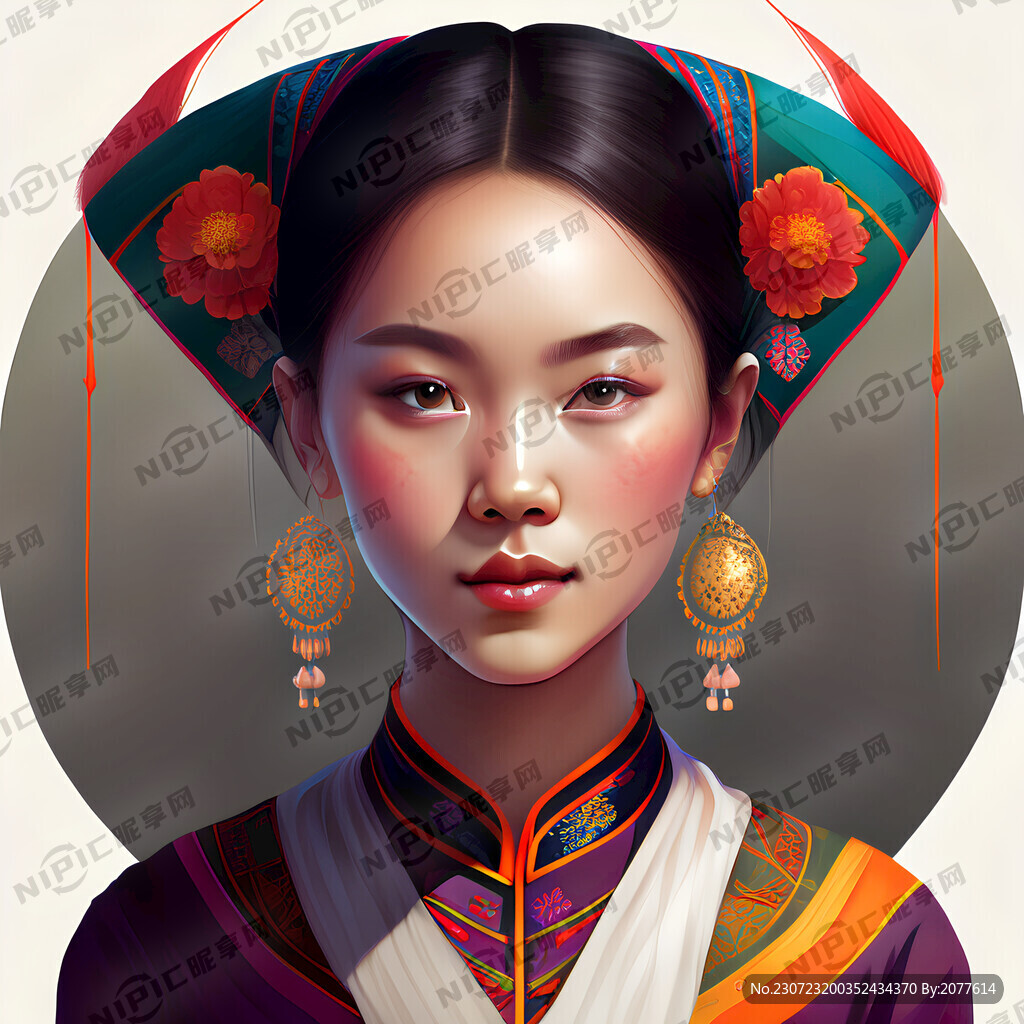 透明背景 壮族少女 半身像