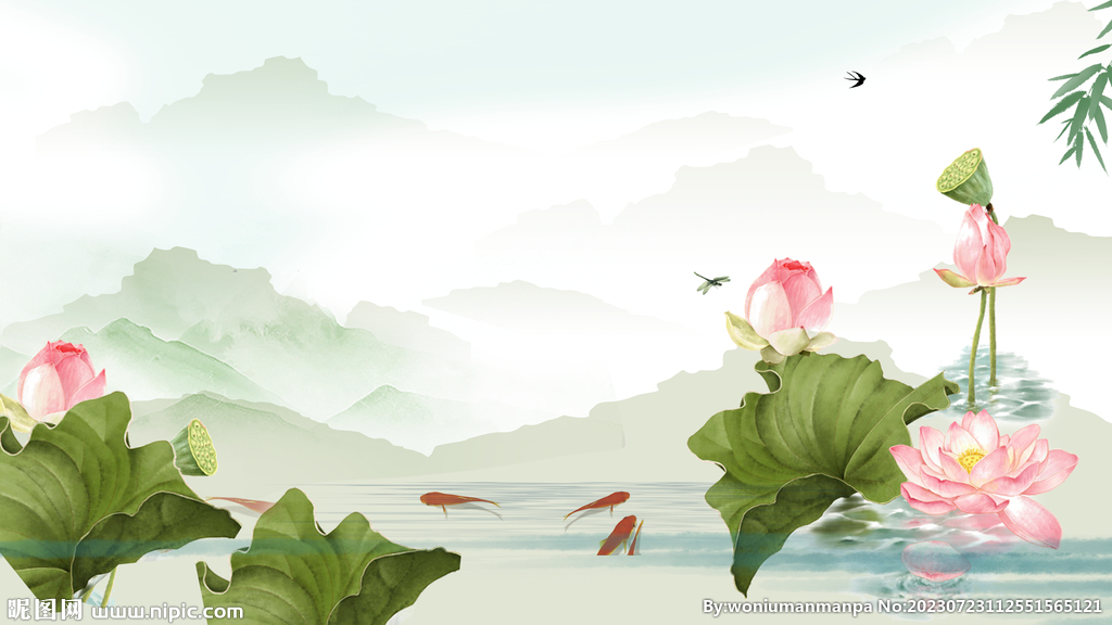  荷花客厅画