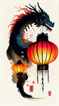 卡通龙，灯笼，喜庆，