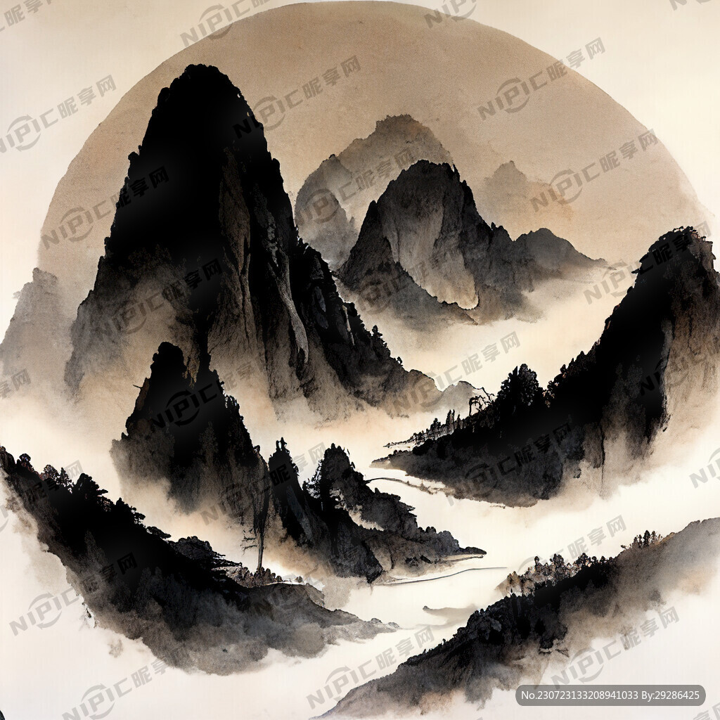 山谷 中国风 中国画 山水