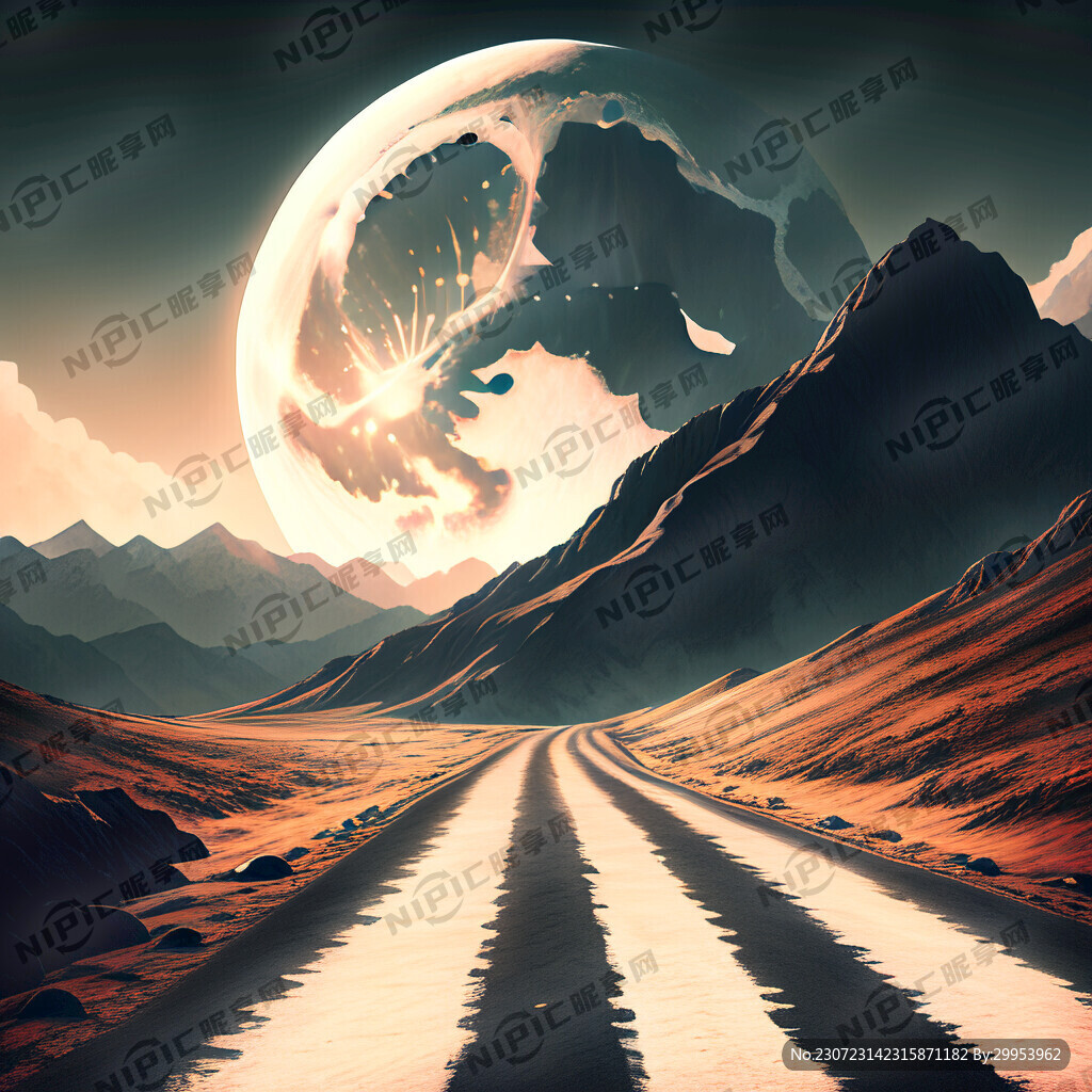 道路 高山 月亮 粗狂 狂野。