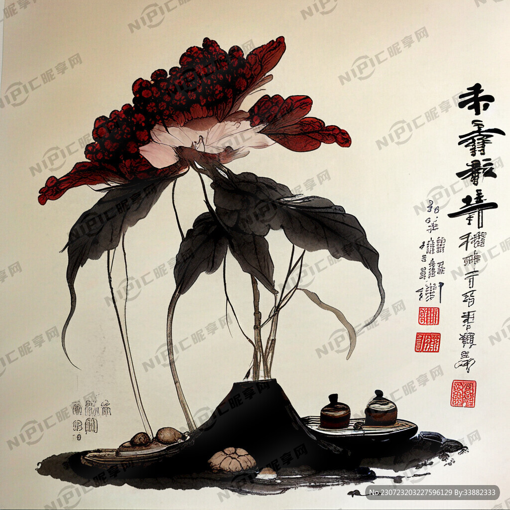 中药泡脚 写意工笔画 中国风