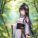 歌姬唱歌，唐朝，竹林，古风动漫少女，唐朝
