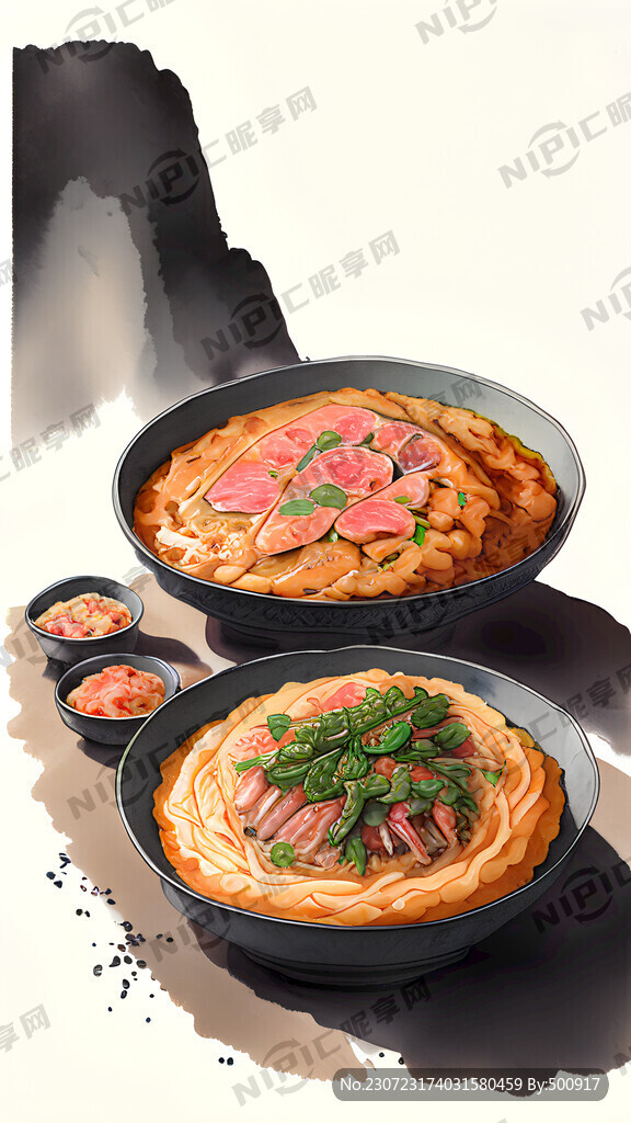 食物 肉馅 国潮插画 清新