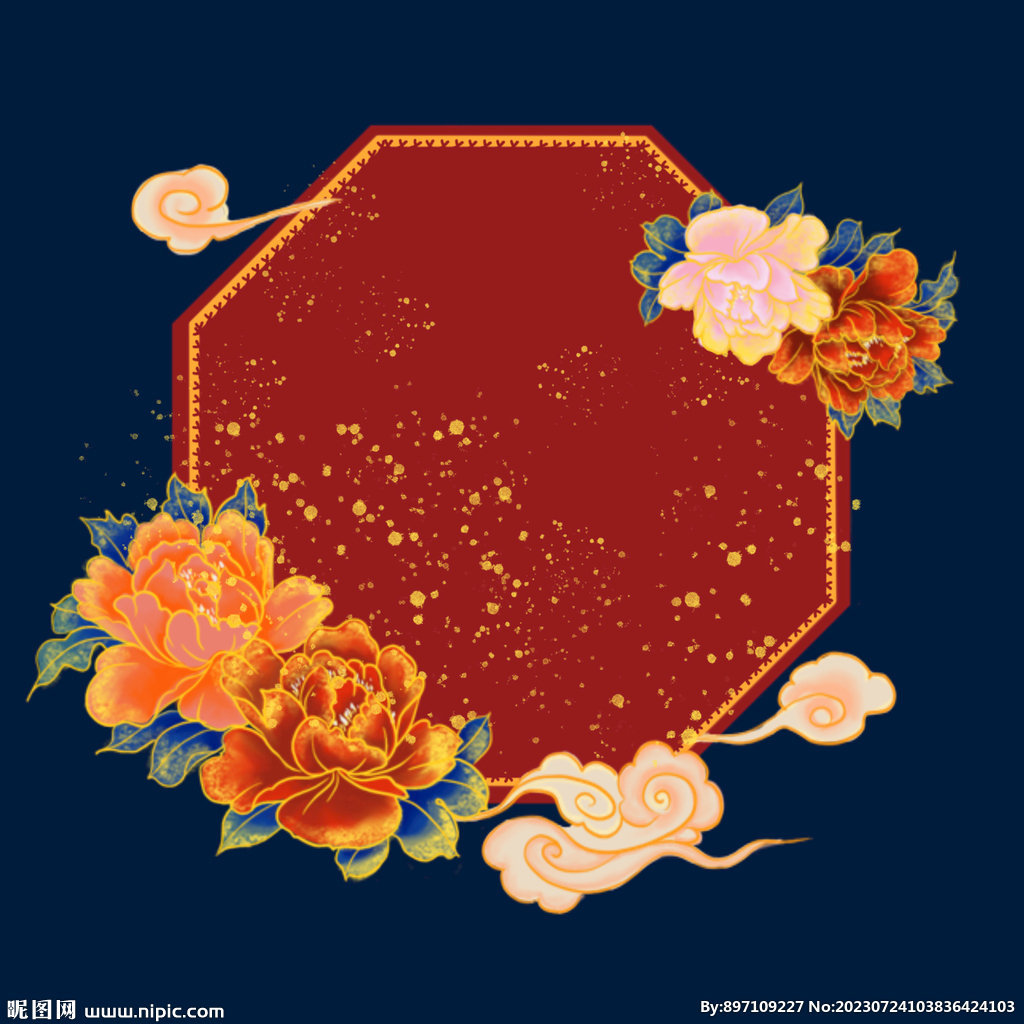 国潮风 牡丹花