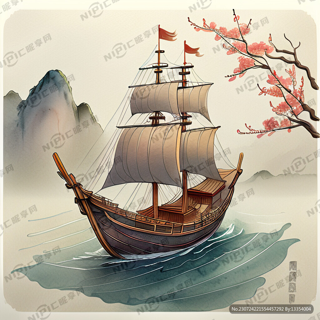 中式福船卡通