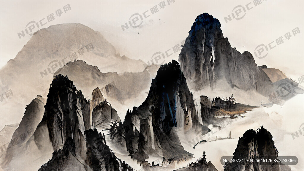 山谷 中国风 中国画 山水