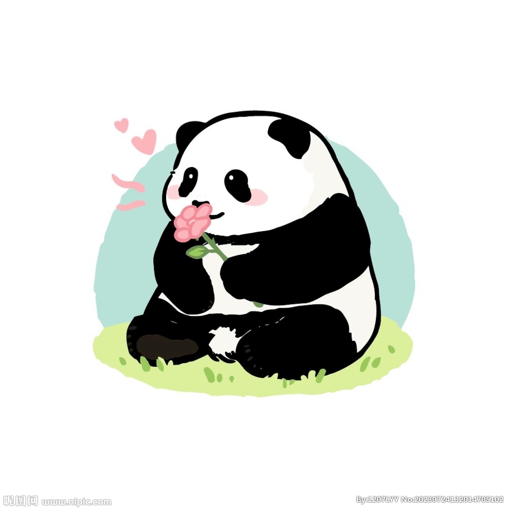熊猫元素 玫瑰花元素 图案印花
