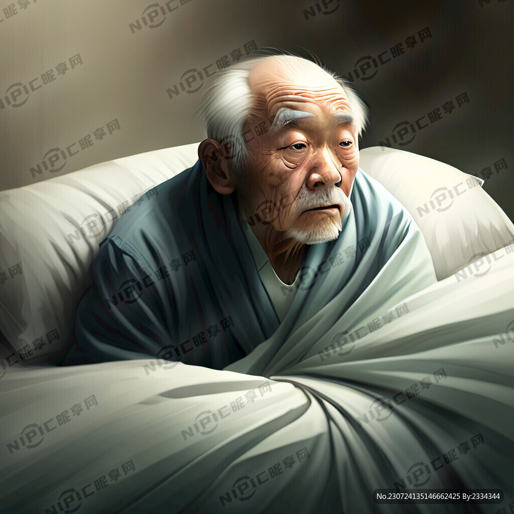 老人在病床上侧卧不盖被子