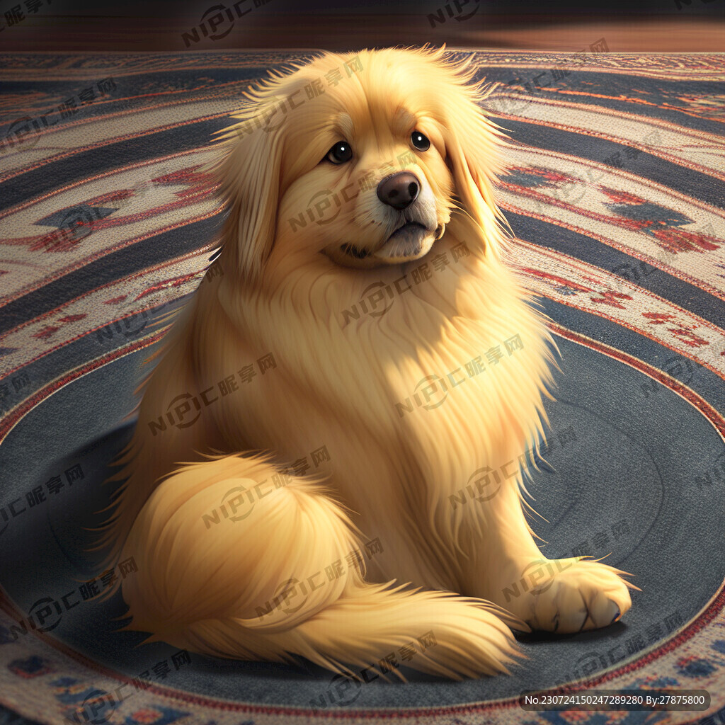 一只金毛坐在地毯上