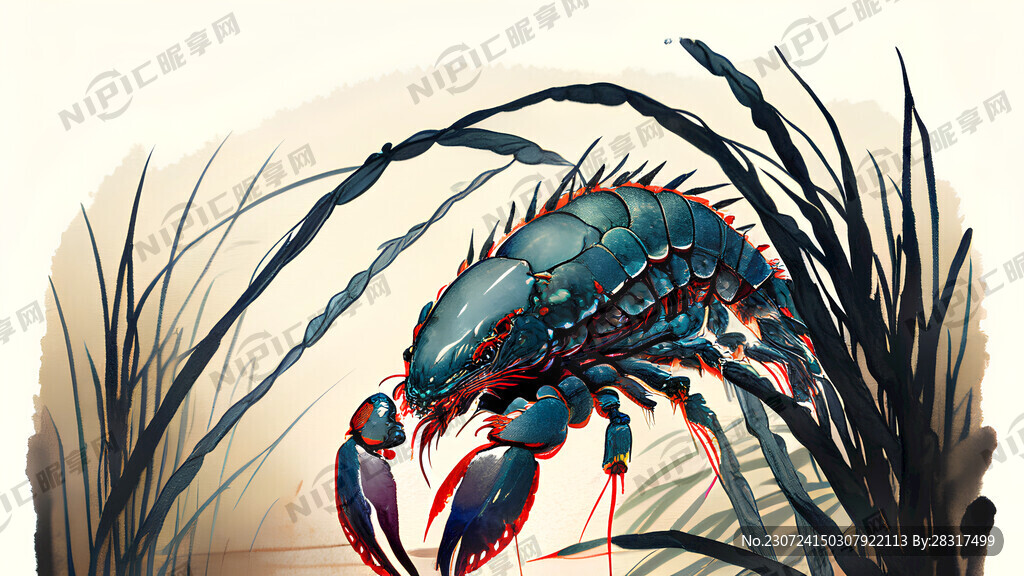 小龙虾稻田国潮插画