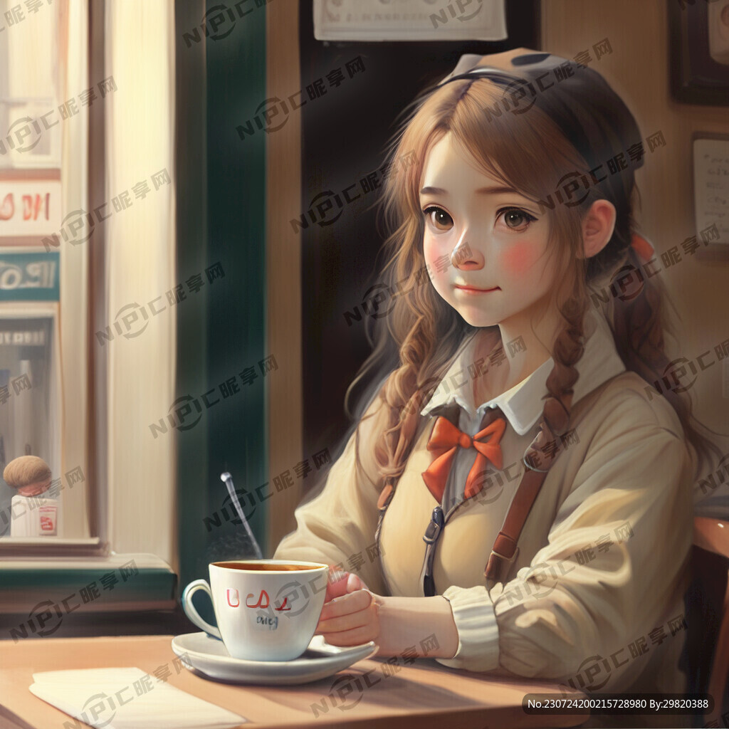 人物 油画 可爱 咖啡厅 画画