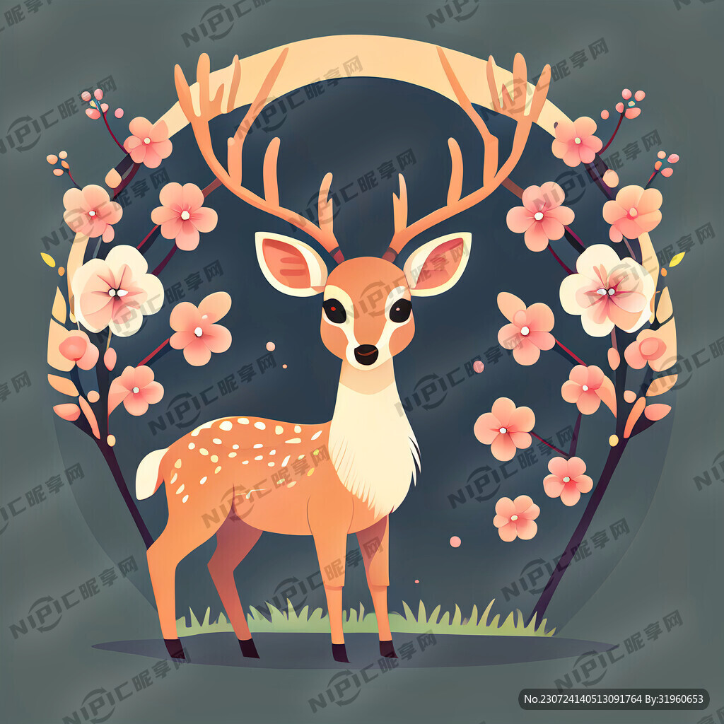 梅花鹿卡通扁平插画