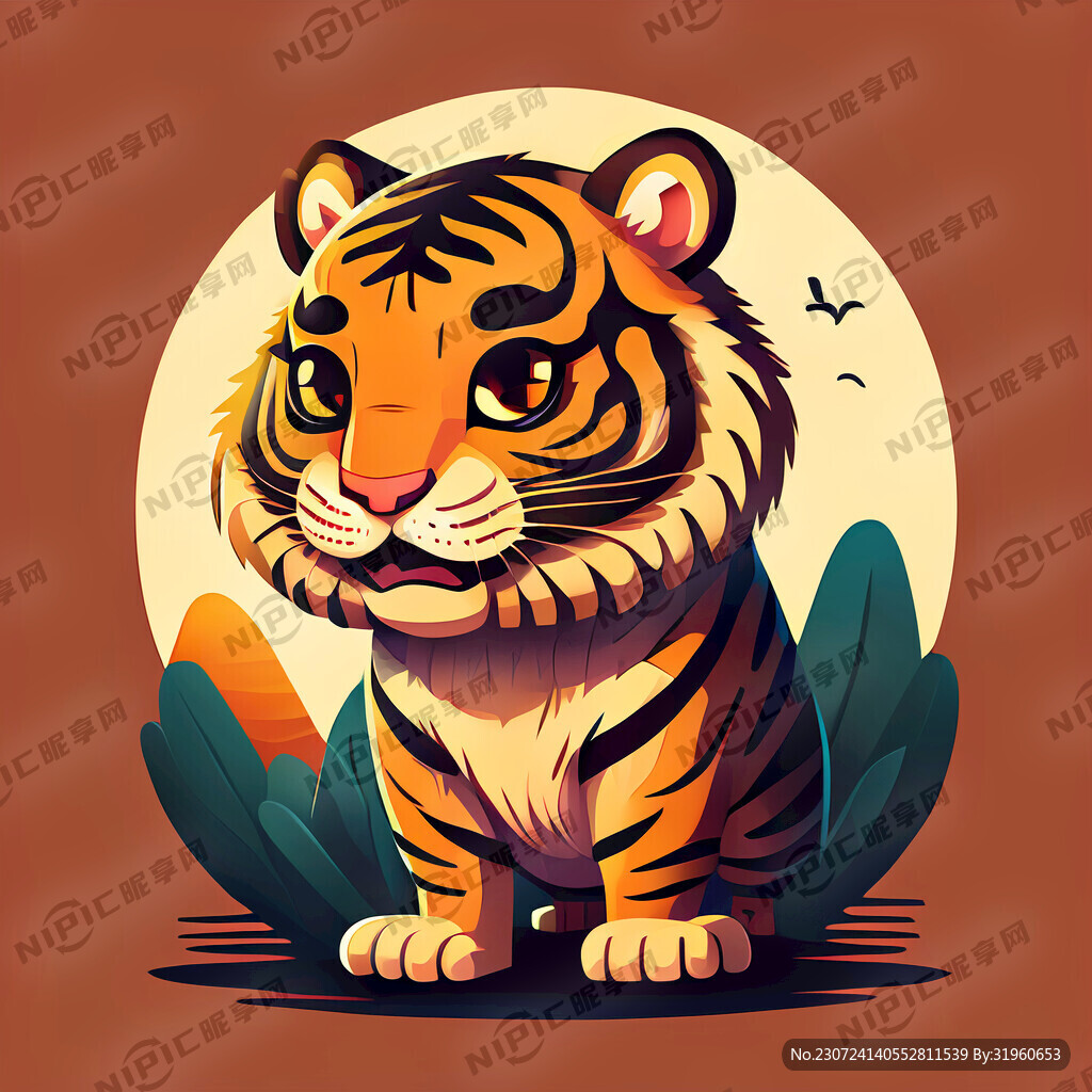 老虎卡通扁平插画