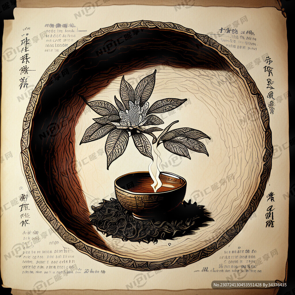 普洱茶 手绘线稿